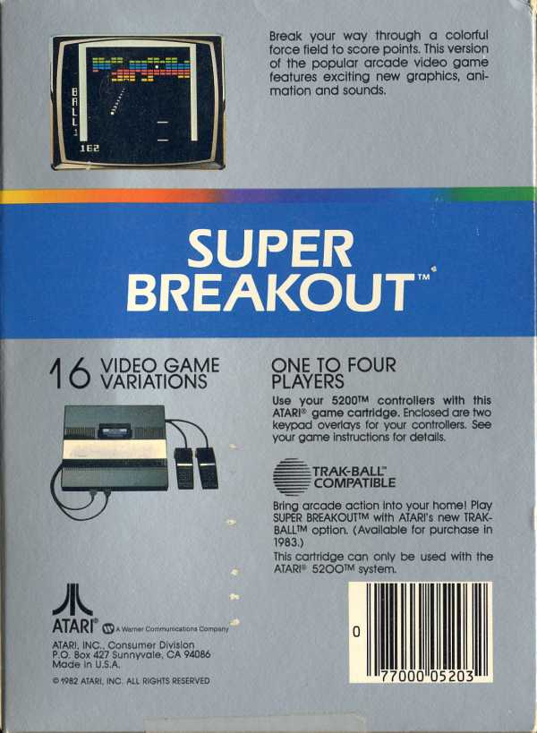 Super Breakout (1982) (Atari) Box Scan - Back